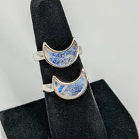 Thumbnail for Pair of Rainbow Moonstone Crescent Moon Sterling Silver Rings with blue and white marble