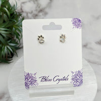 Thumbnail for Purple and white Rainbow Moonstone Faceted Heart Paw Stud Sterling Silver Earrings