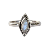 Rainbow moonstone marquise sterling silver ring BC0453