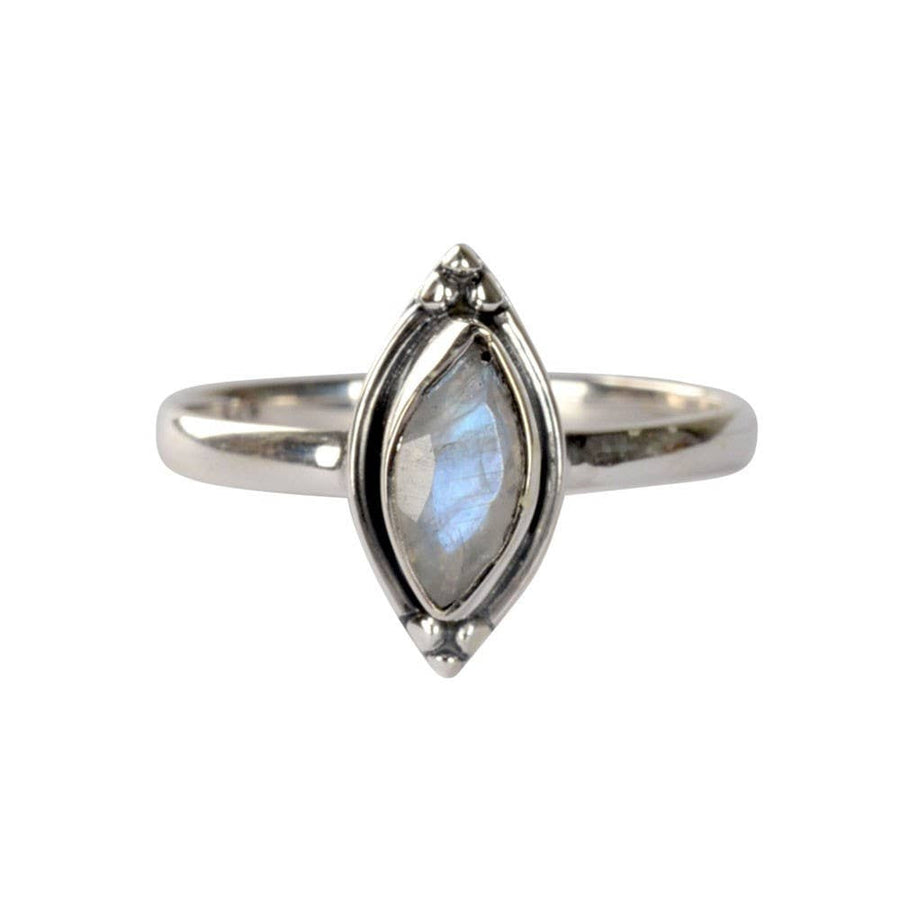 Rainbow moonstone marquise sterling silver ring BC0453