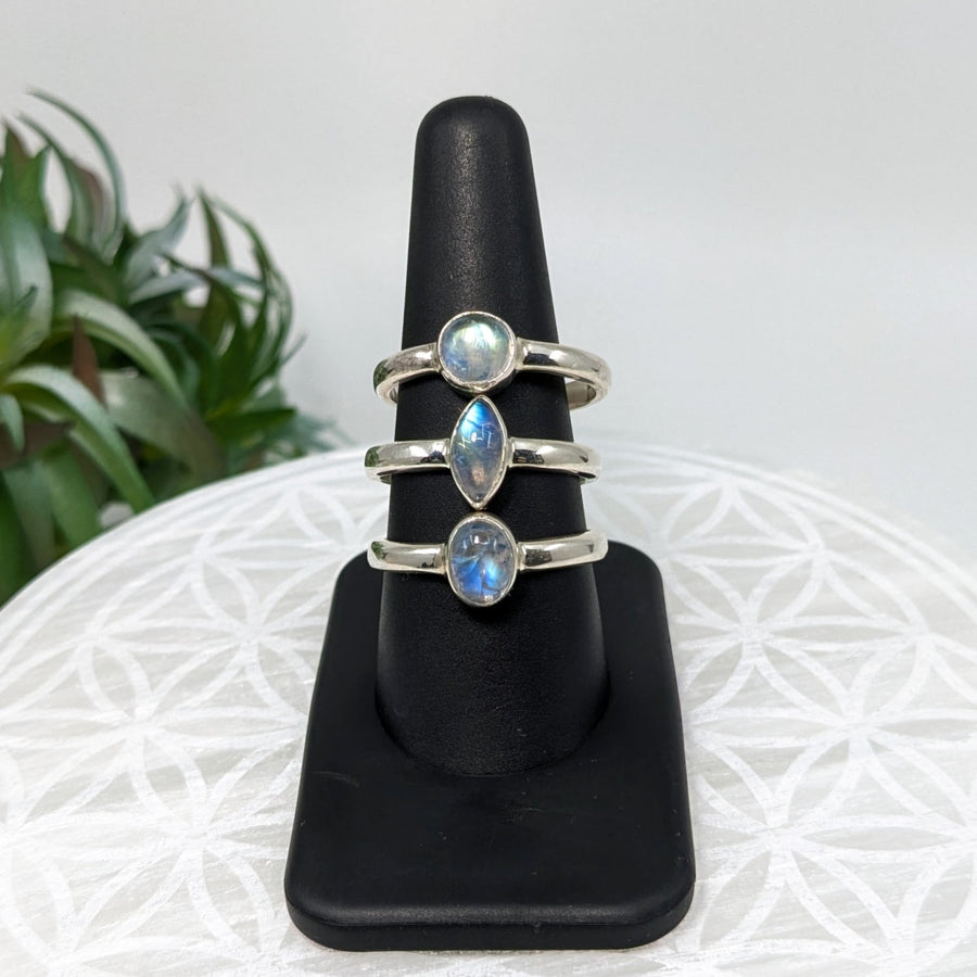 Rainbow Moonstone S.S. Dainty Ring #LV5948 - $65