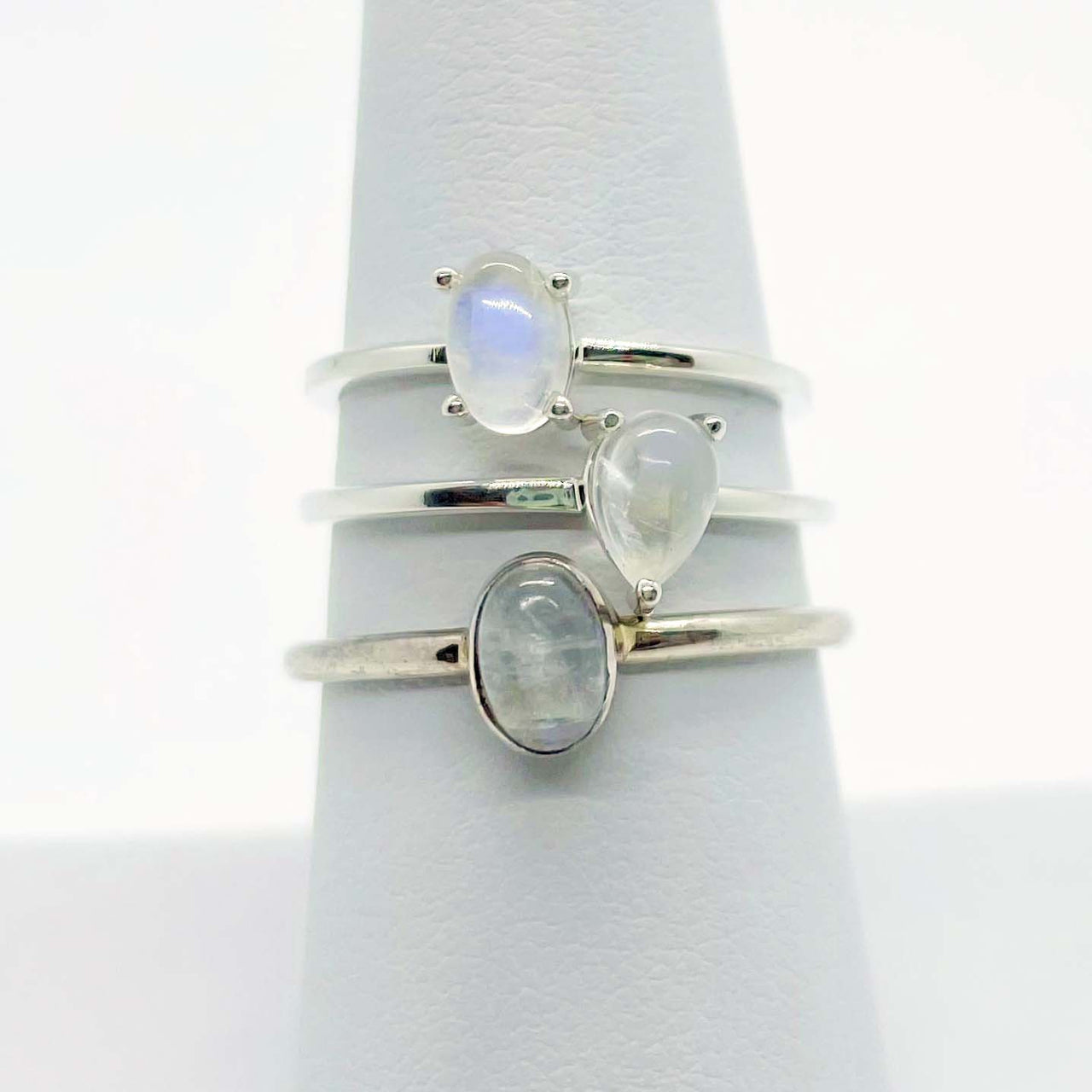 Rainbow Moonstone Sterling Silver Dainty Ring Polished