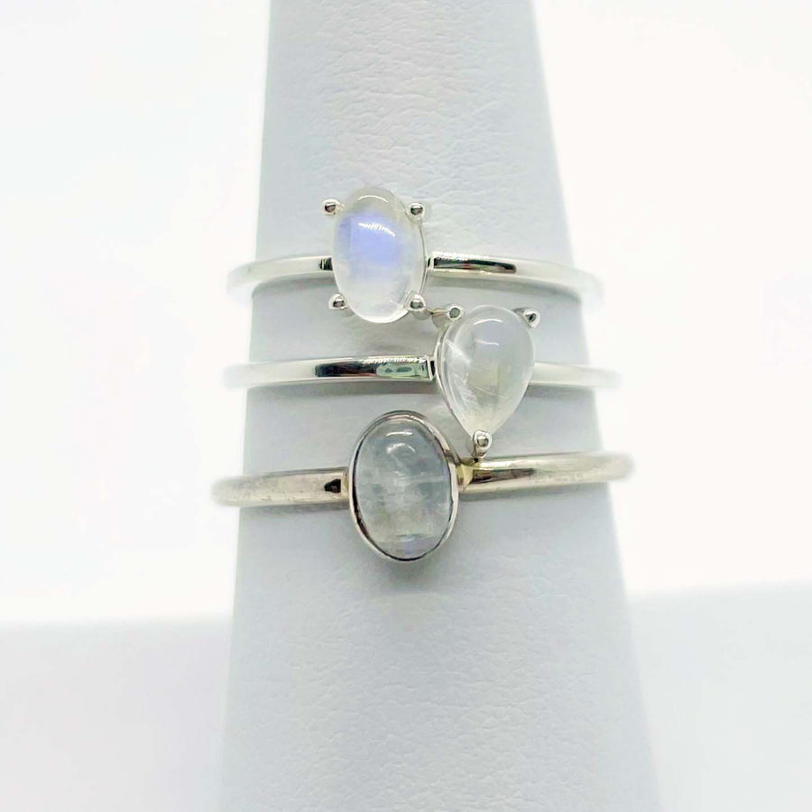 Rainbow Moonstone Sterling Silver Dainty Ring Polished