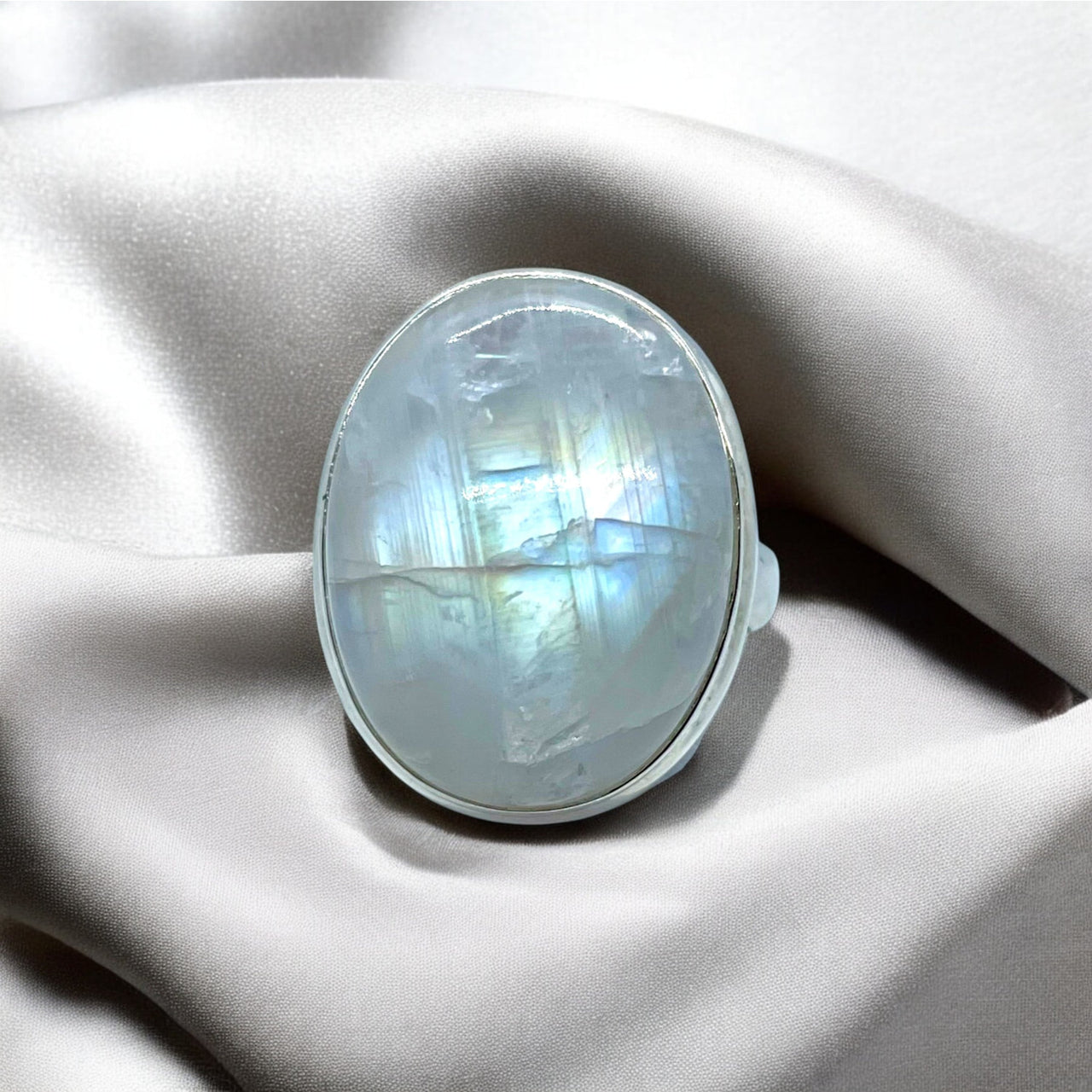 Oval Rainbow Moonstone ring with silver band Stylish Jewelry Gift Elegant Design