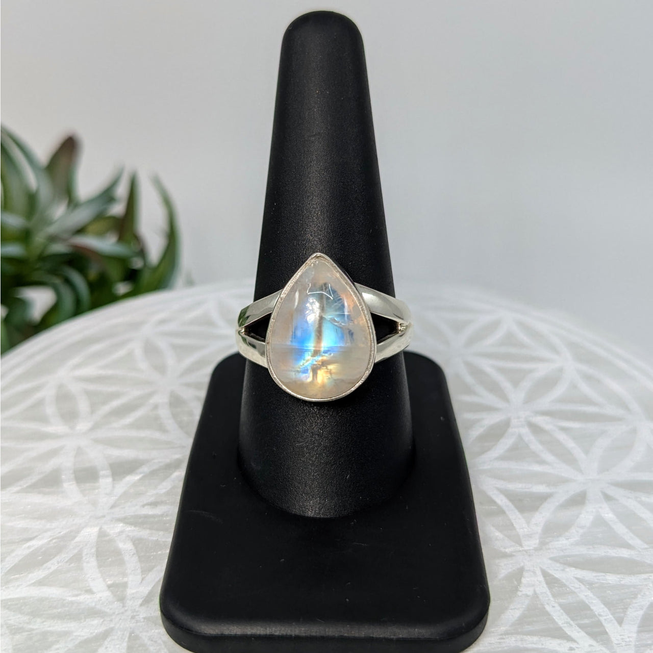 Rainbow Moonstone Sz 10 S.S. Ring #LV5974 - $75