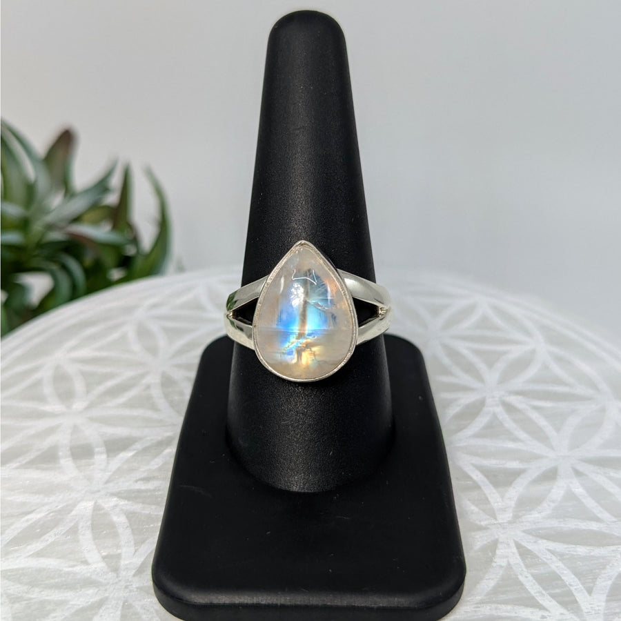 Rainbow Moonstone Sz 10 S.S. Ring #LV5974 - $75