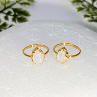 Rainbow moonstone teardrop ring size 6.75 18k gold plated #BC1075