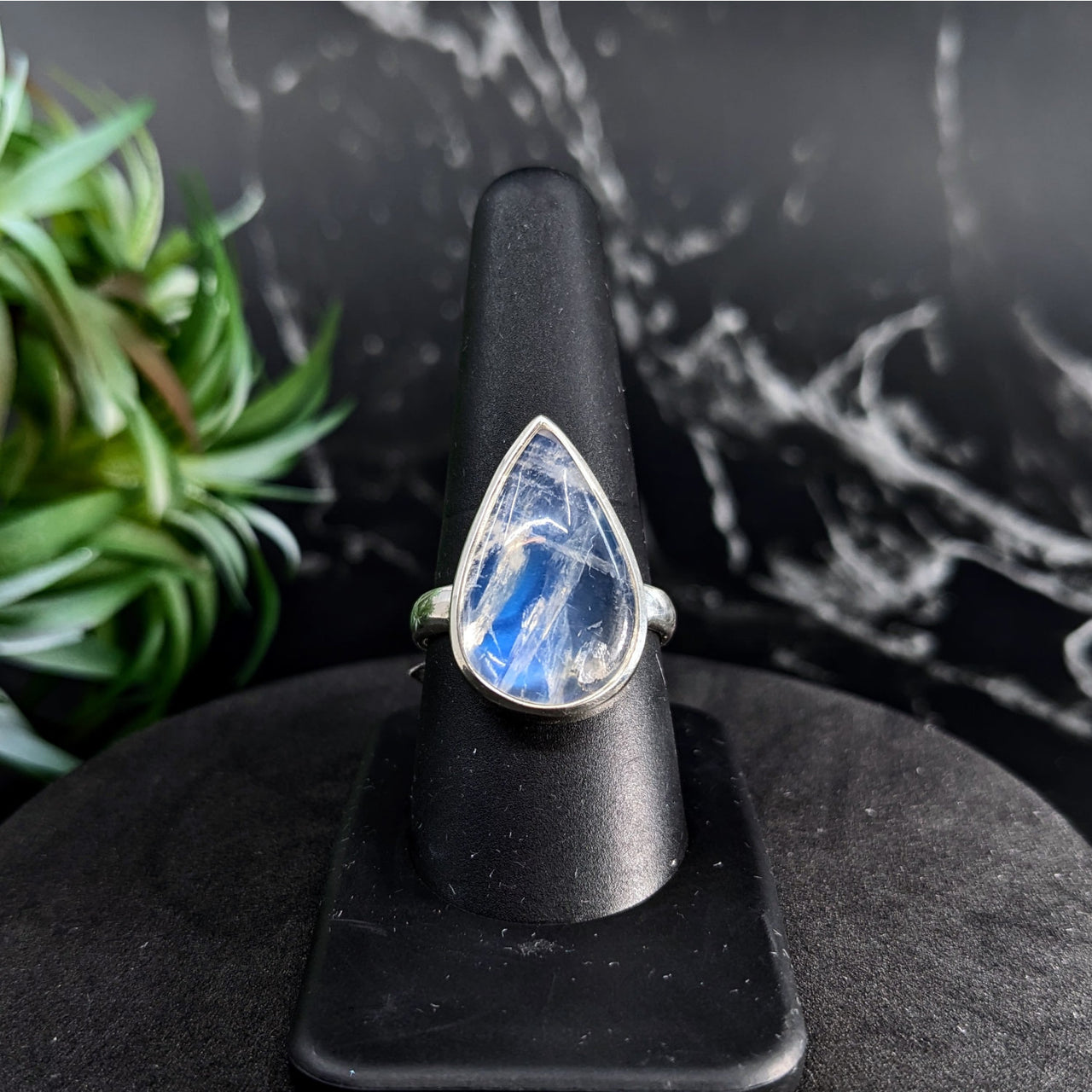 Rainbow Moonstone Sz. 9.75 S.S. Teardrop Ring #LV5527 - $140