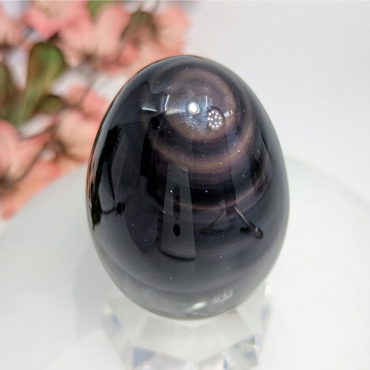 Polished Rainbow Obsidian 2.7-inch egg with iridescent sheen for mystical healing and decor
