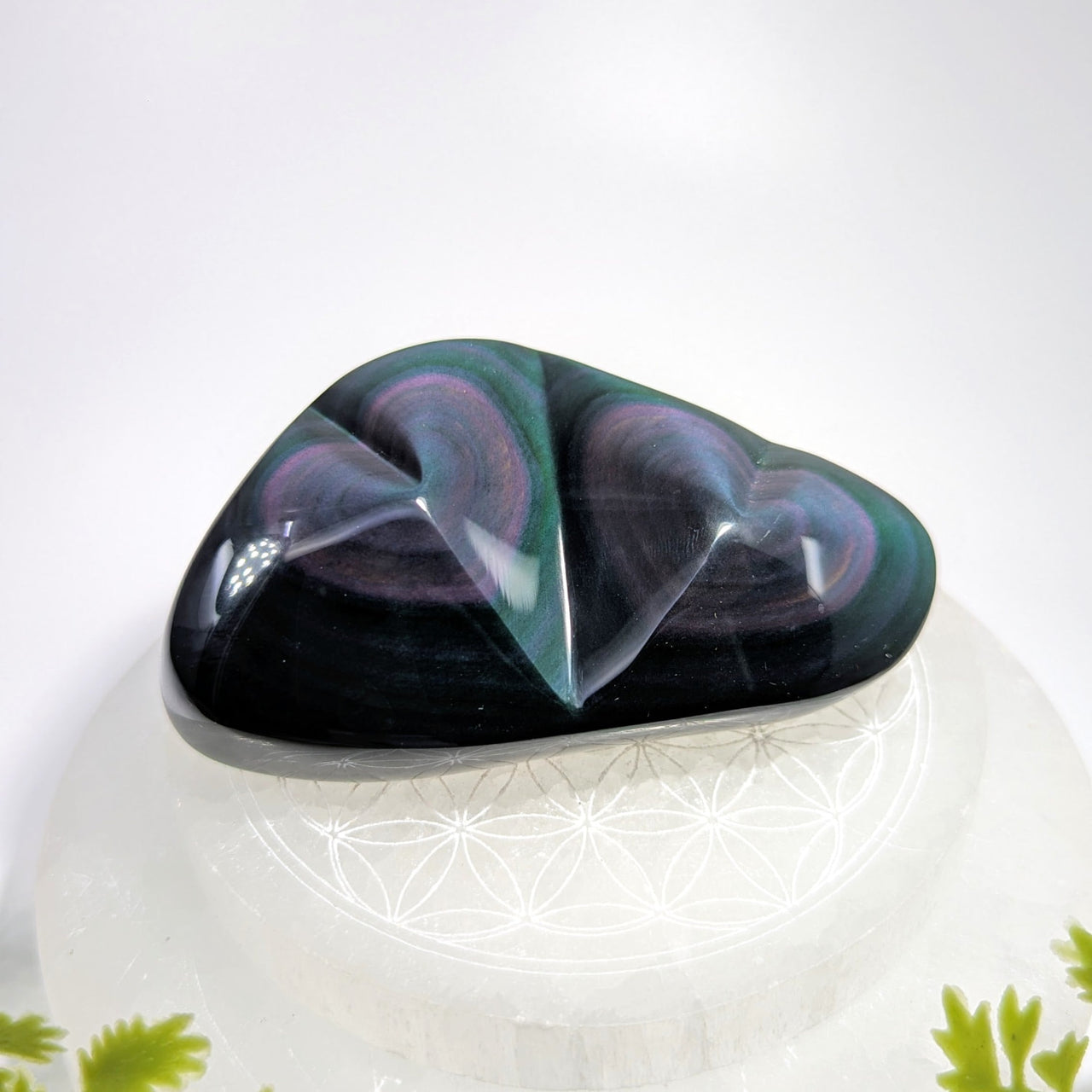Polished labradorite 3.5in double heart carving with iridescent flashes #BC1258