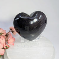 Polished 3’’ rainbow obsidian heart #BC0168 with glossy black surface