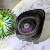 Thumbnail for Rainbow Obsidian 4.1’ Polished Piece #LV5138 - Glass Vase with Purple and Green Swirl Design