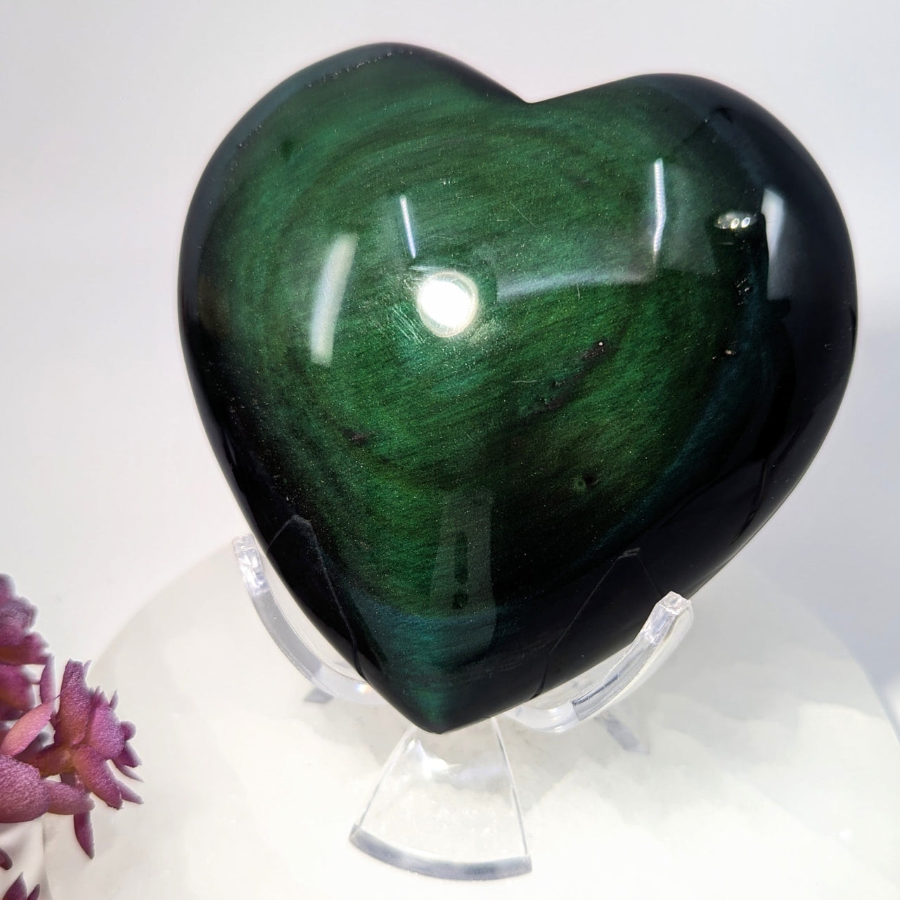 Polished green aventurine 4’’ heart stone #BC0212 with golden flecks
