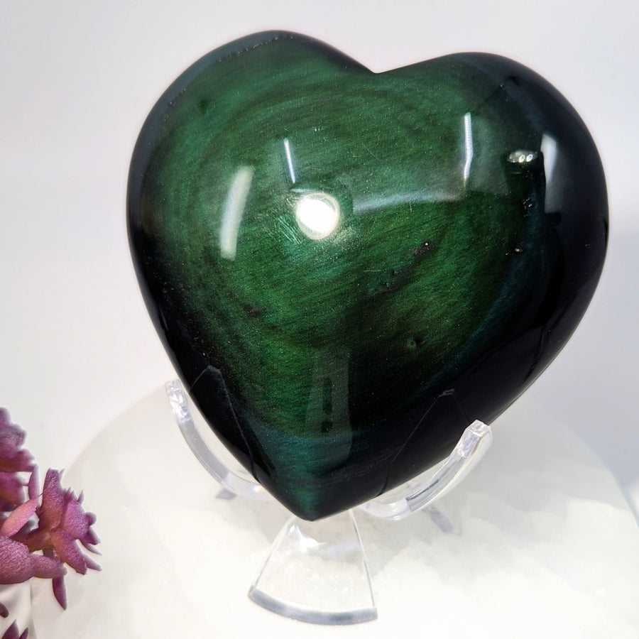 Polished green aventurine 4’’ heart stone #BC0212 with golden flecks