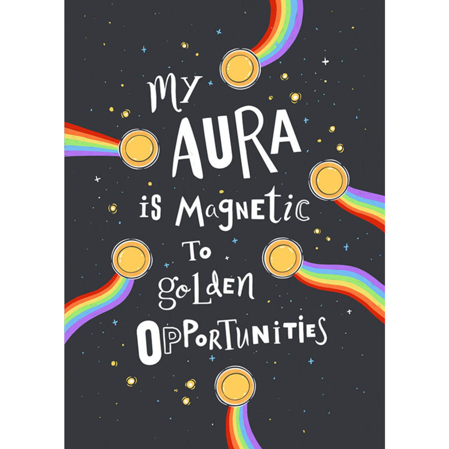 Whimsical Raise Your Vibration Oracle Deck poster with magnetic aura phrase