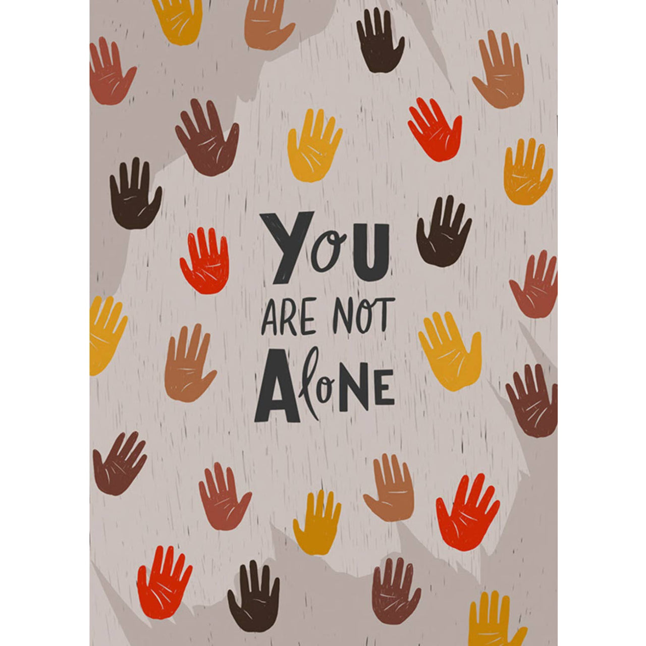 Colorful hands in red, orange, yellow, brown surround You Are Not Alone text in Raise Your Vibration Oracle Deck LV9600