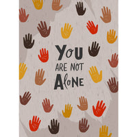 Colorful hands in red, orange, yellow, brown surround You Are Not Alone text in Raise Your Vibration Oracle Deck LV9600