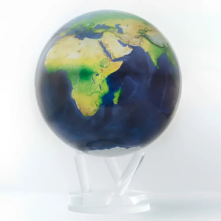 RARE! ’Blue Marble’ Earth Rotating Mova Globe 8.5’ on Acrylic Base - Small Globe White Background