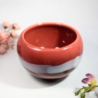 Glossy coral and white 3.8-inch red ceramic incense smudge bowl BC0137