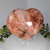 Polished 4.1-inch Red Hematoid Quartz Heart #BC0842 with pinkish-orange sparkle