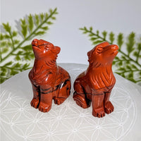 Two 1.75in red jasper wolf carvings #BC0895 with detailed fur