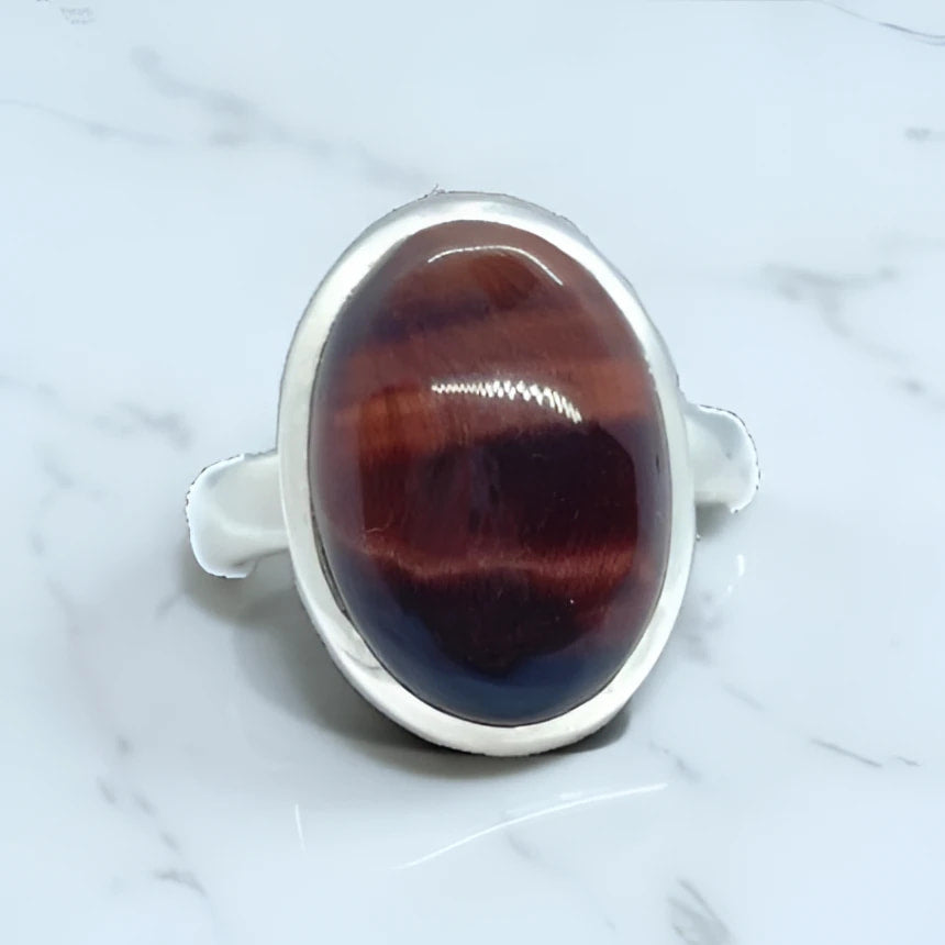 Red Tigers Eye S.S Ring #J714 - Oval Size:12 - $85