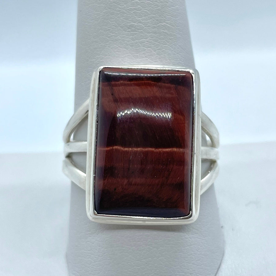 Red Tigers Eye S.S Ring #J714 - Rectangle Size: 11 - $110