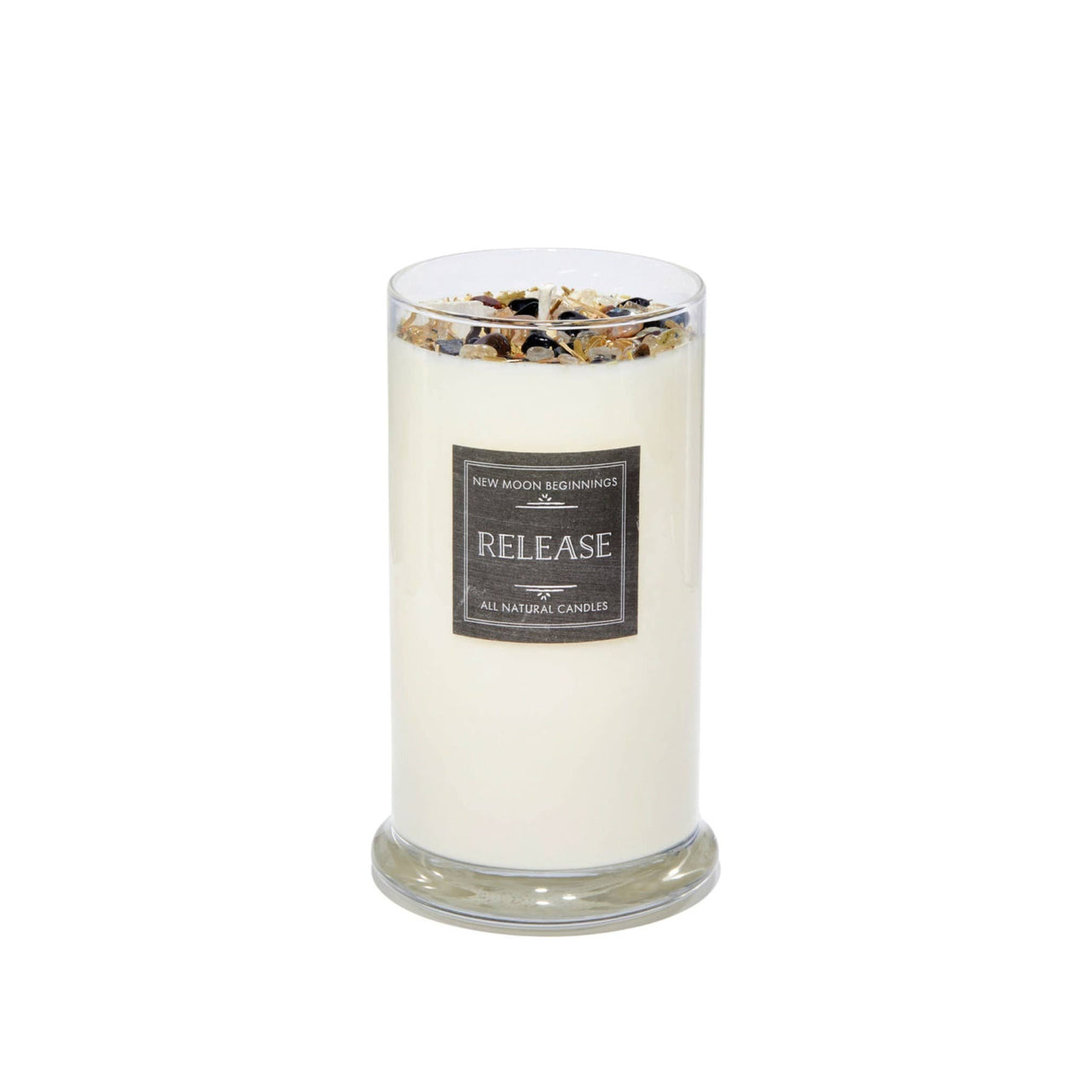Release ritual soy herb crystal candle by New Moon Beginnings in glass jar