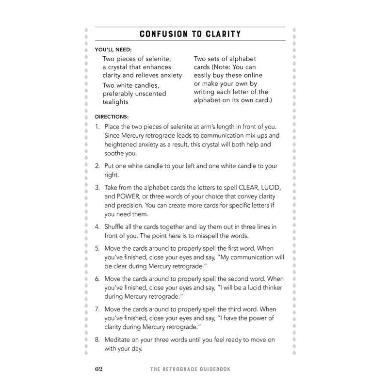 Instructions for a clarity ritual from Retrograde Guidebook by Jennifer Billock