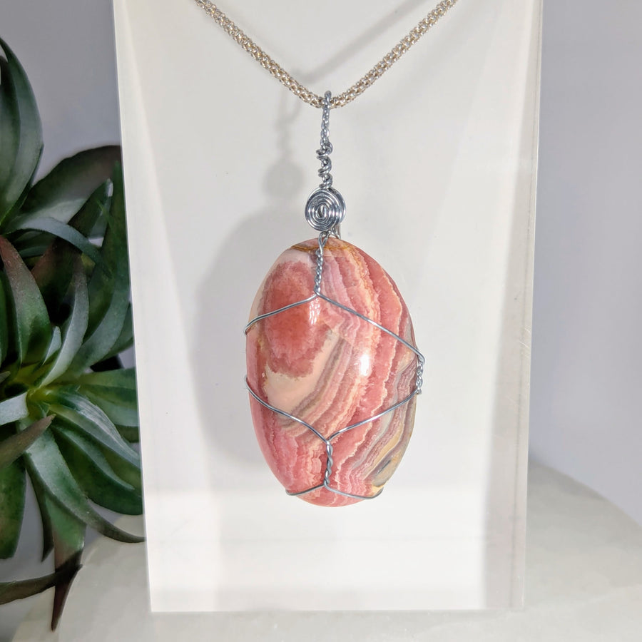 Rhodochrosite 1.6’’ Wire Wrap Pendant #LV9063 - $115
