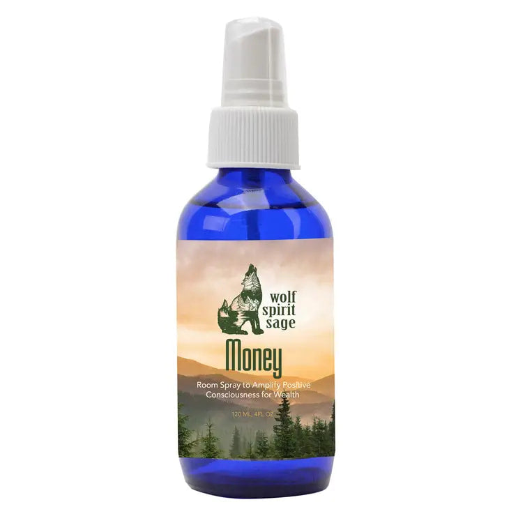 Bottle of Room Spray by Wolf Spirit with essential oils, ingredients include essential oils