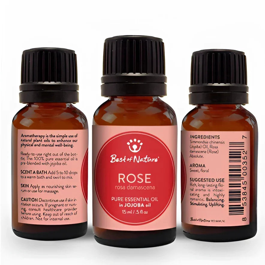 Rose Essential Oil Single Note by Best of Nature #BN51 - Three Bottles with Labels