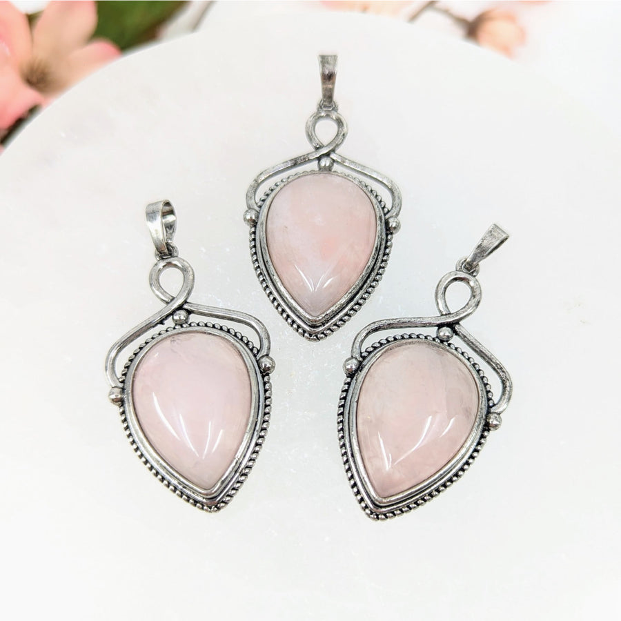 Rose Quartz 1.5’’ Teardrop Filigree Pendant #LV9705 - $15