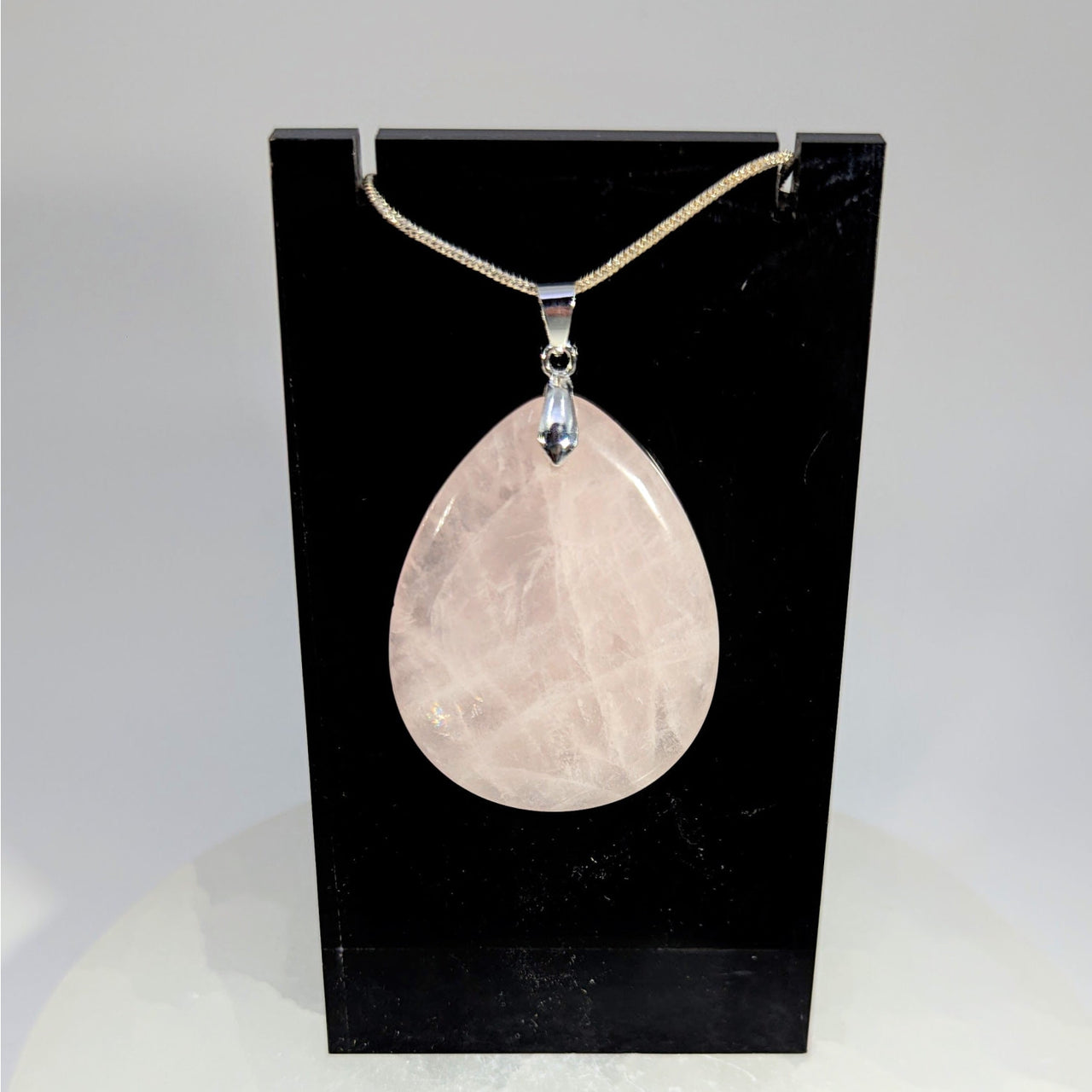 Rose Quartz 1.5’’ Teardrop Pendant #BC0717 with silver chain