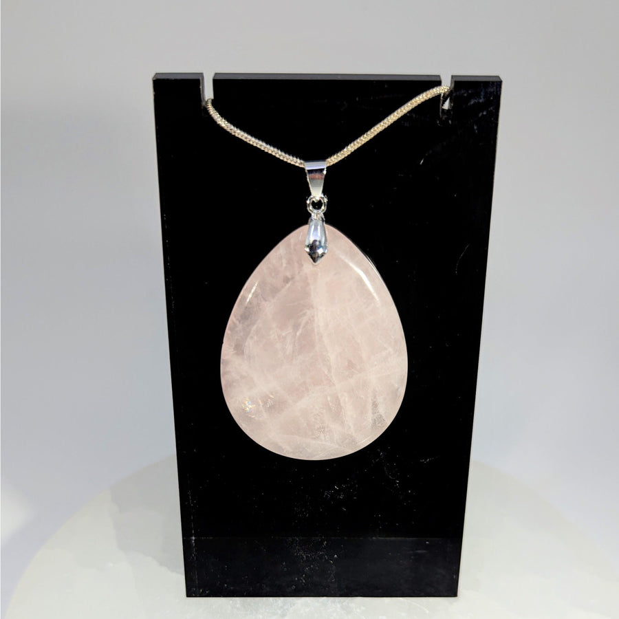Rose Quartz 1.5’’ Teardrop Pendant #BC0717 with silver chain