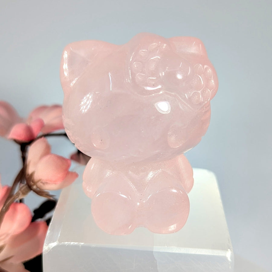 Rose Quartz 1.9’’ Hello Kitten Carving #LV9248