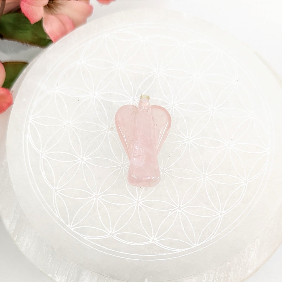 Pink crystal angel figurine pendant from Rose Quartz 1 Inch Angel Pendant #LV7962