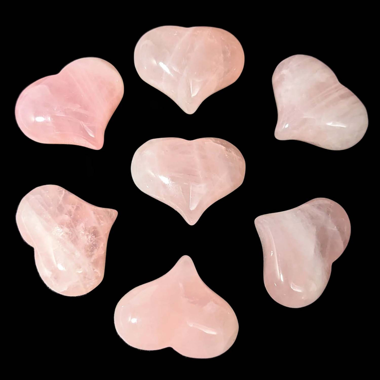 Rose Quartz Mini Puff Heart pendants with reward notifications displayed beautifully