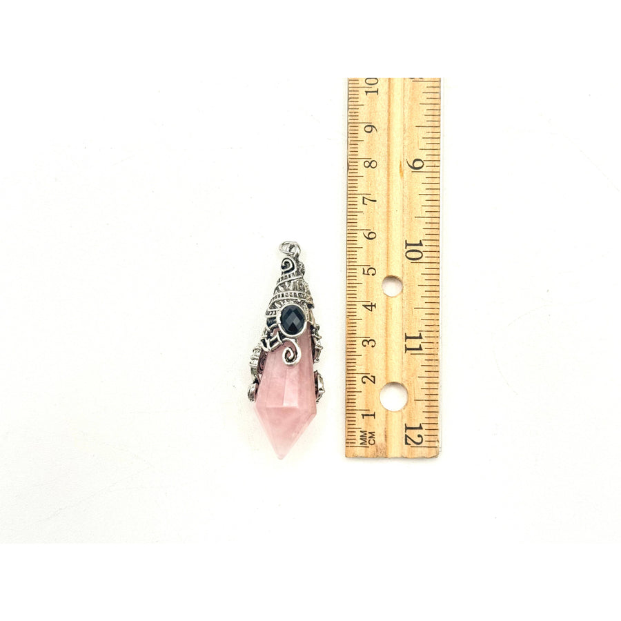 Rose Quartz 12-Faceted Pendant Necklace with Antique Silver Detailing #LV9533