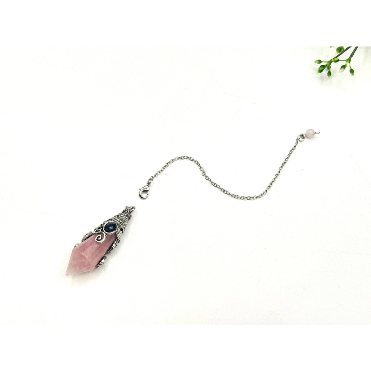 Rose Quartz 12 Faceted Arrowhead Necklace with Antique Silver Detailing #LV9533