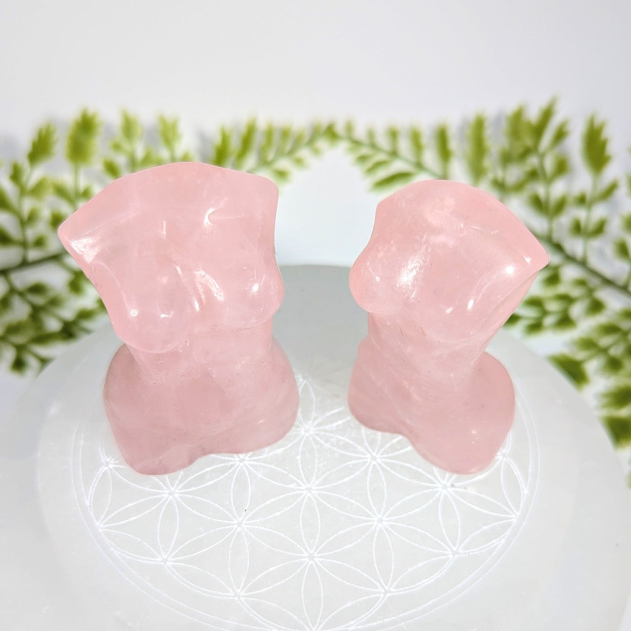 Two 2in translucent pink rose quartz female torso figurines #BC1235