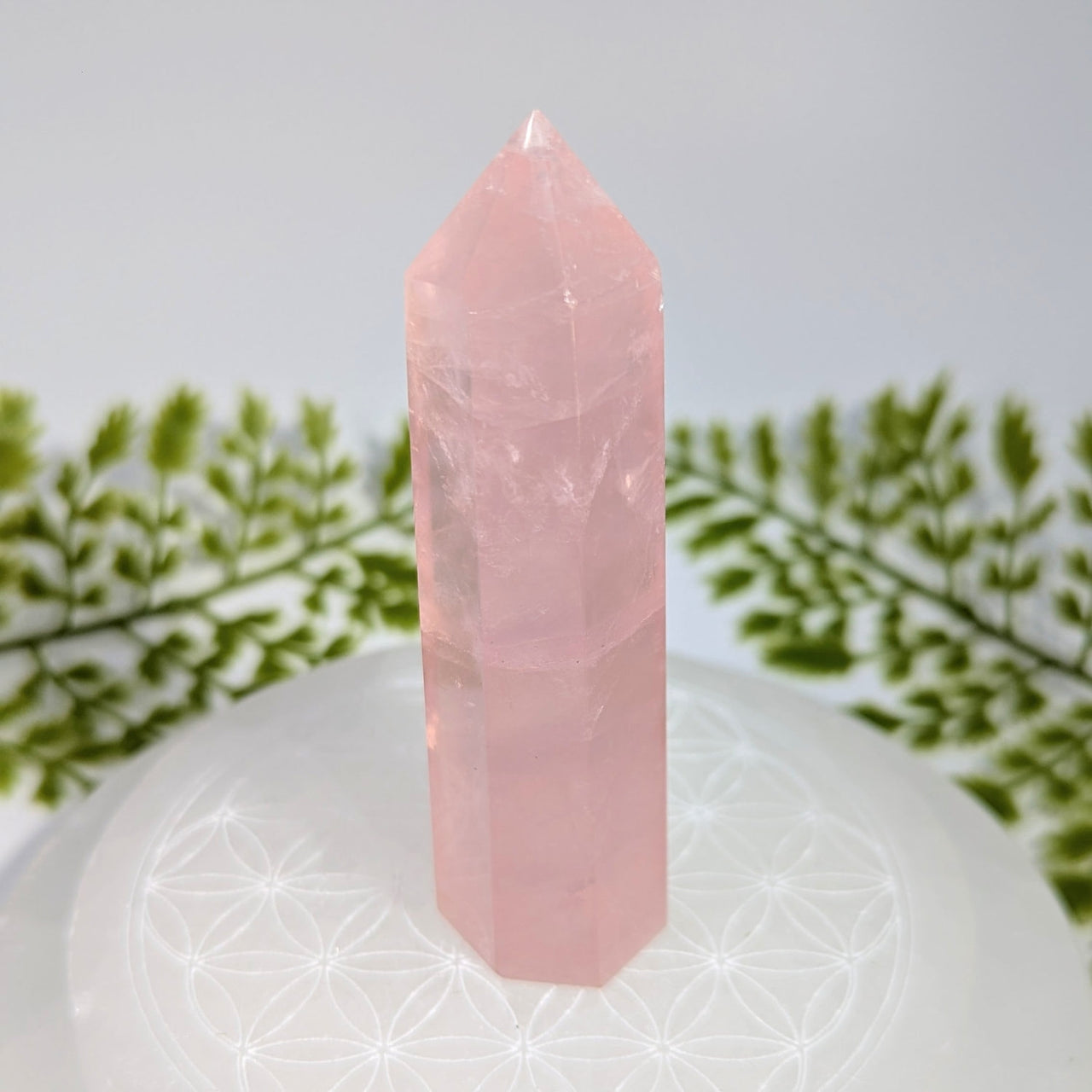 Translucent pink rose quartz 3.5 inch tower BC1210 faceted design