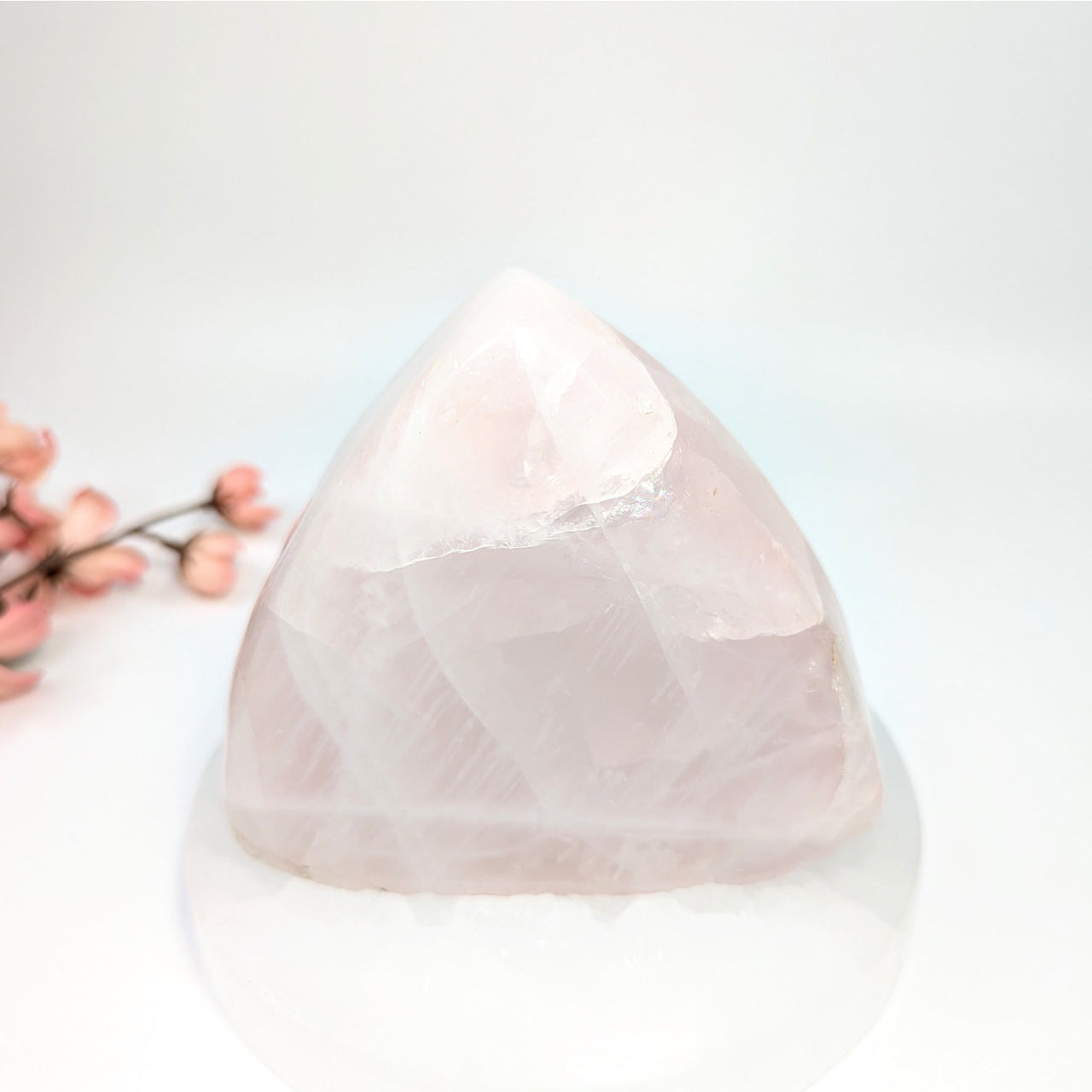 Polished pink Rose Quartz point from Rose Quartz 3.8 Inch Flat Polished Specimen LV8358