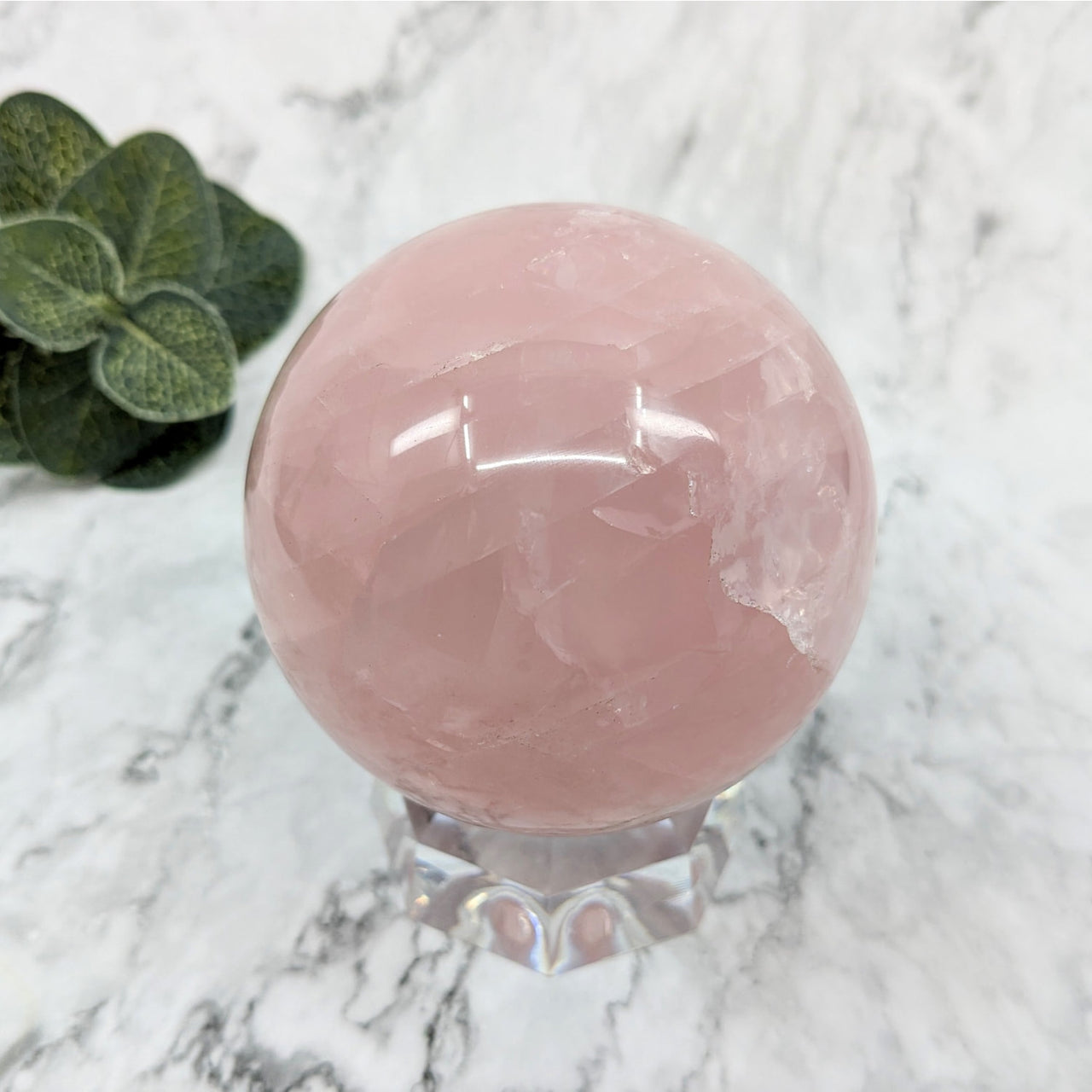 Rose Quartz cocktail on a marble table - Rose Quartz 3’ Star Sphere #LV5738