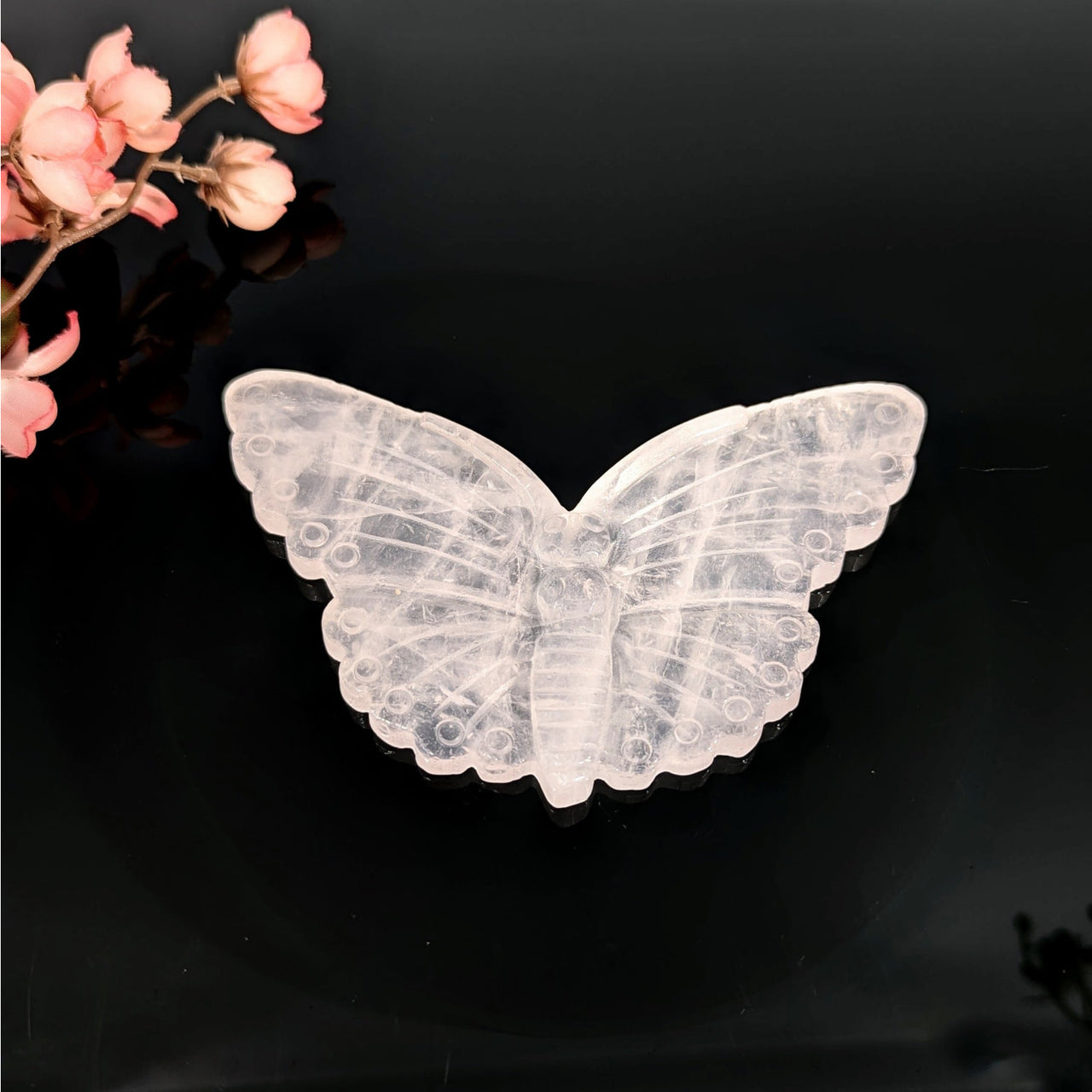 Rose Quartz 5’’ Flat Butterfly Carving #LV9735 - $59