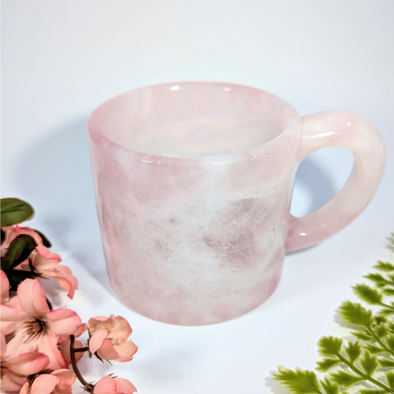 Rose Quartz 5’’ Solid Carved Mug #BC0728 translucent pink with inclusions