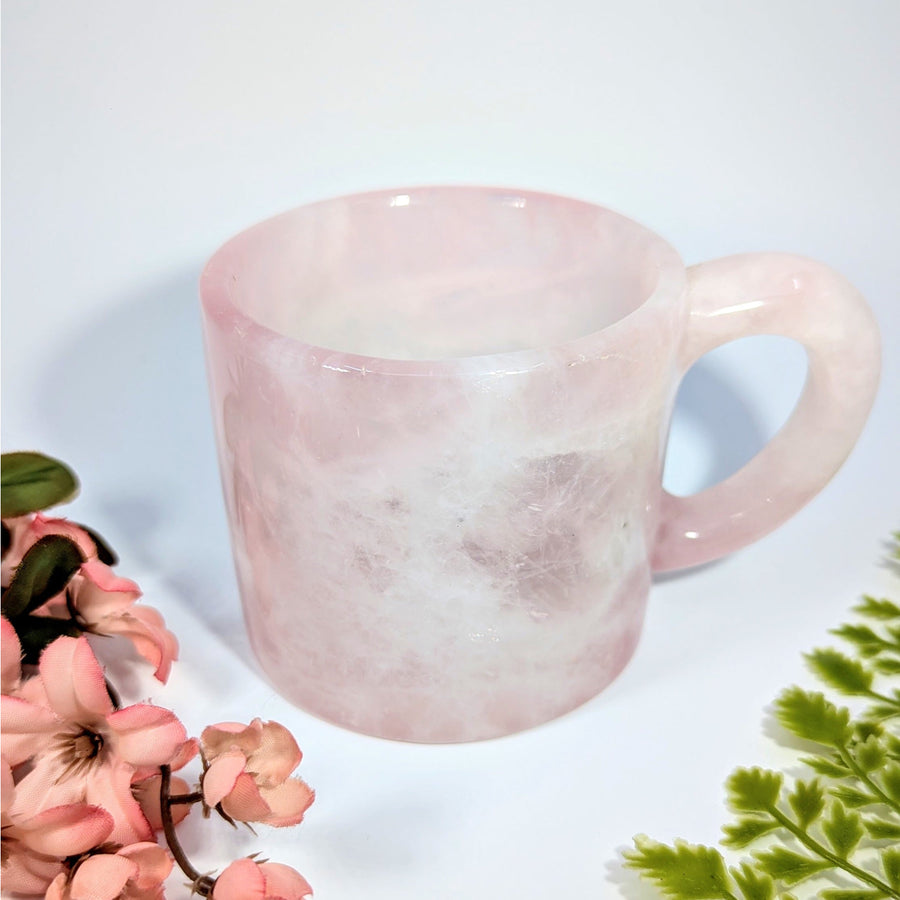 Rose Quartz 5’’ Solid Carved Mug #BC0728 translucent pink with inclusions