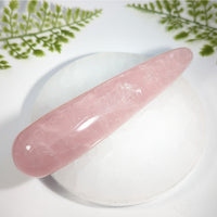 Rose quartz 6.2 inch smooth translucent pink crystal massage wand for relaxation and healing with polished oval shape