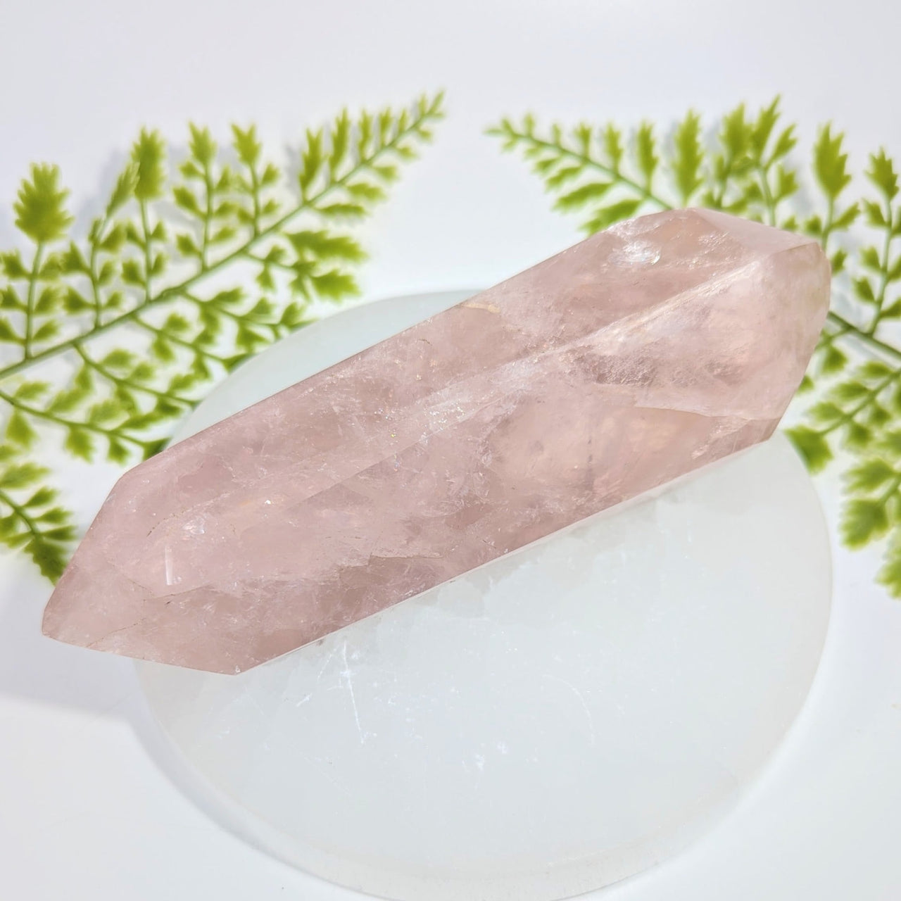 Translucent pink rose quartz 6’’ DT point #BC1247 with faceted top