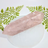 Translucent pink rose quartz 6’’ DT point #BC1247 with faceted top